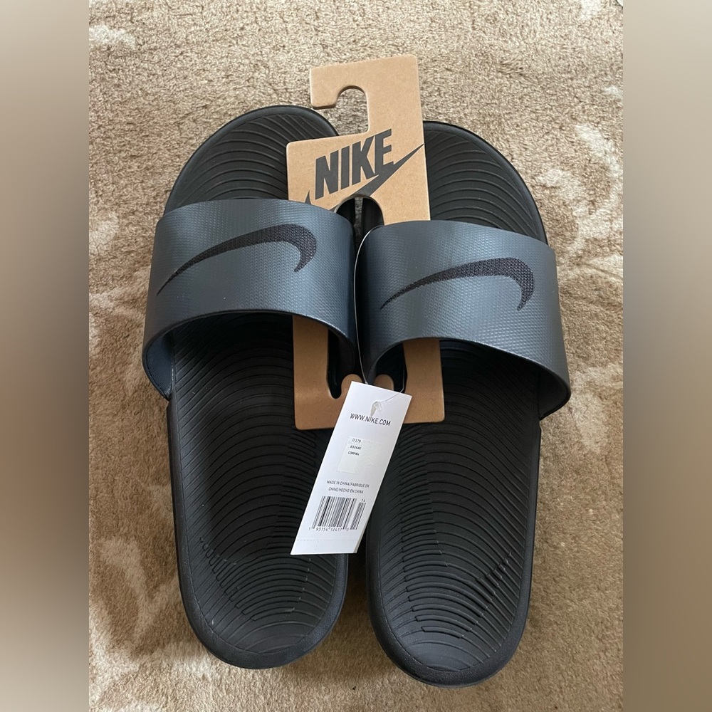 Nike Kawa Black Shower Slides Slip On - Size 14